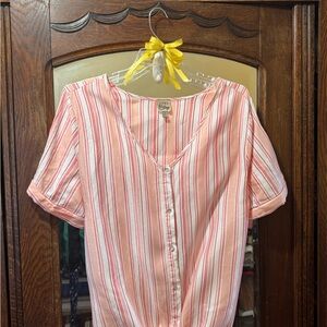 Pink/White Striped Tie-Front Blouse